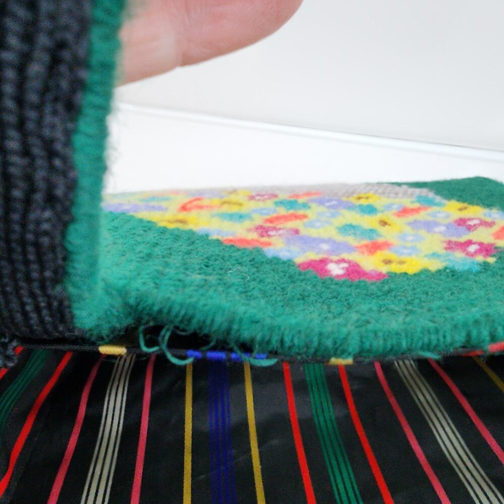 VTG Handmade Needlepoint Tote Bag Floral Canvas Plastic Purse Craft Knit 11x9 - Picture 11 of 15